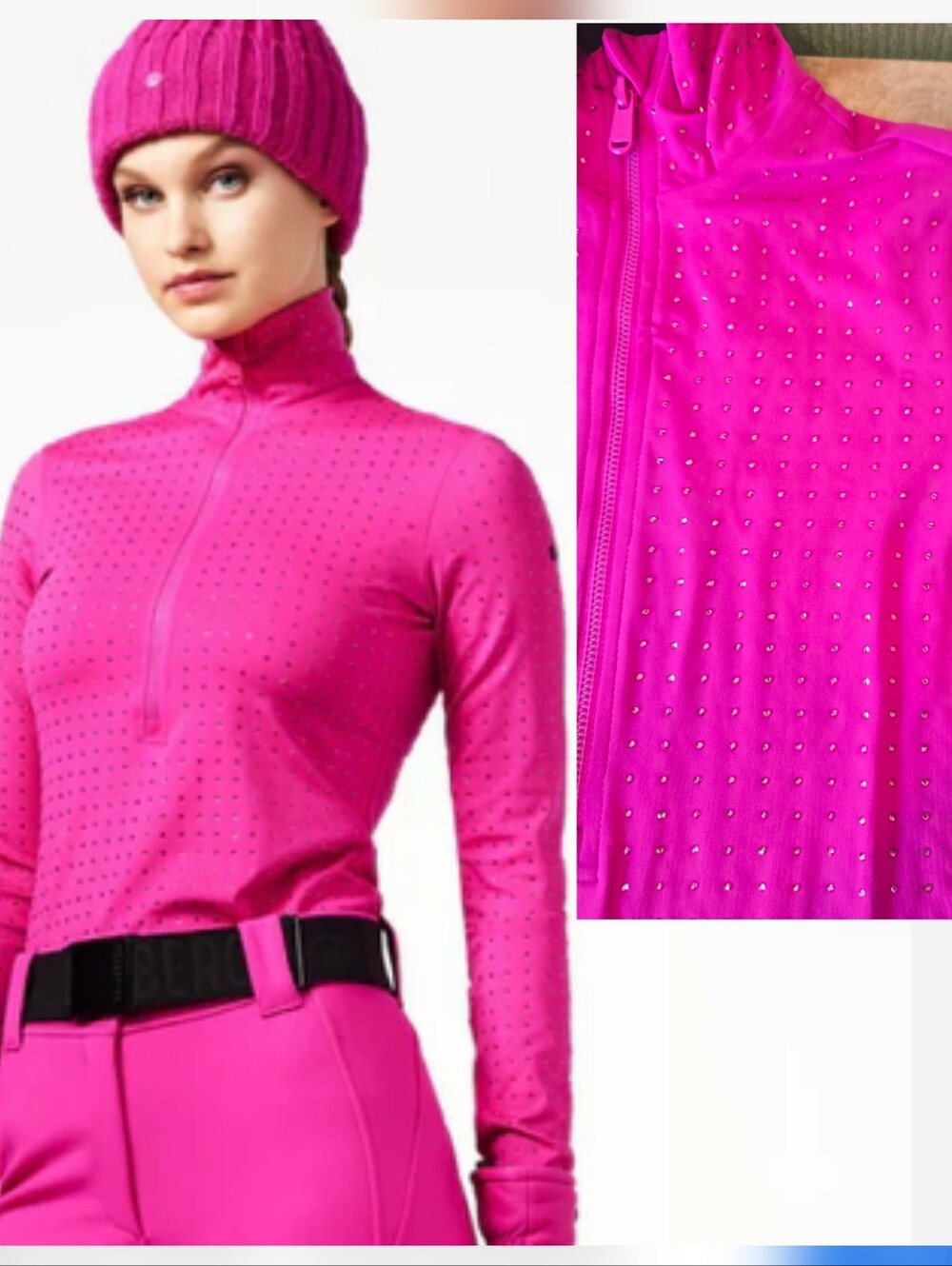 Goldbergh Spark Ski Pully Passion Pink Embellished Crystal Shiny Pink